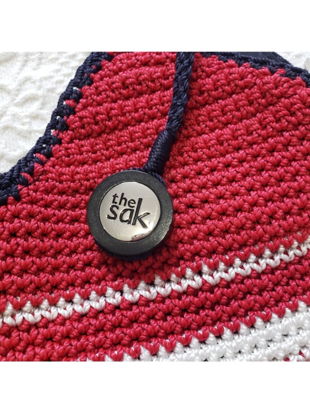 The Sak Hobo Tote Bucket Handbag Large Red White Blue Patriot Flag Stars H8 - Picture 3 of 10